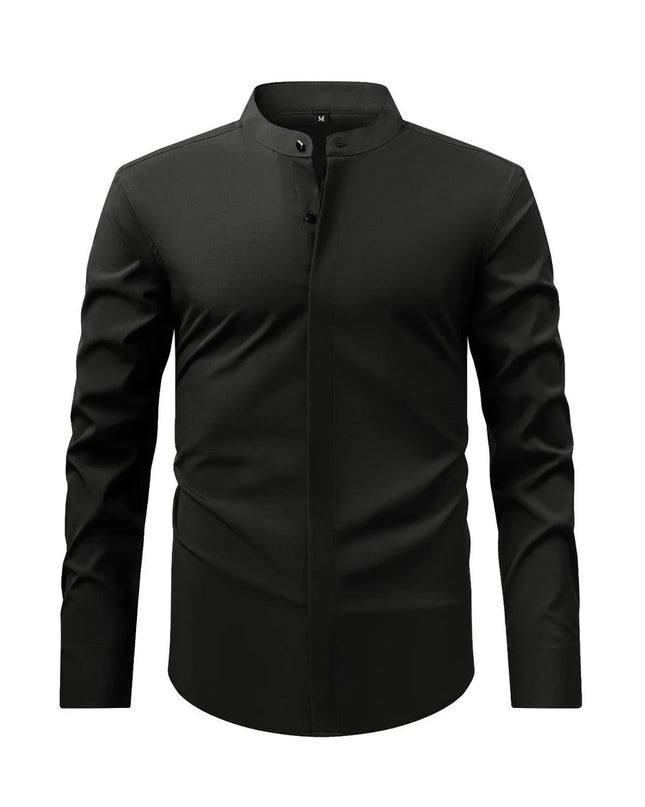 Men's Full Size Stand Collar Button Down Shirt Plus Size Black