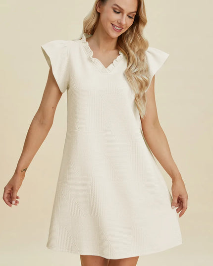 Double Take Full Size Ruffled V-Neck Cap Sleeve Dress