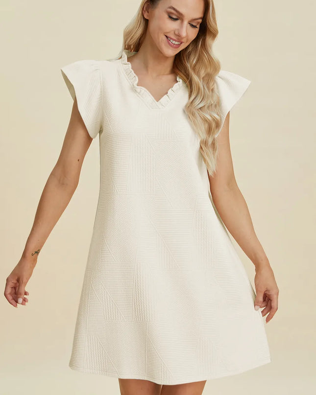 Double Take Full Size Ruffled V-Neck Cap Sleeve Dress