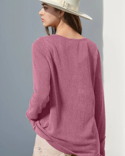 Double Take Full Size Notched Thumbhole Long Sleeve T-Shirt