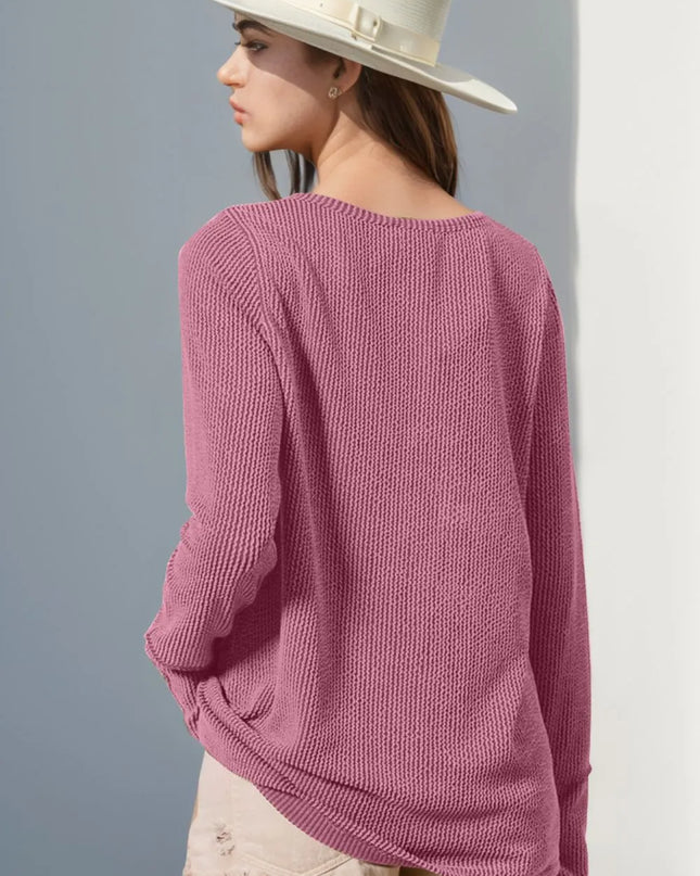 Double Take Full Size Notched Thumbhole Long Sleeve T-Shirt