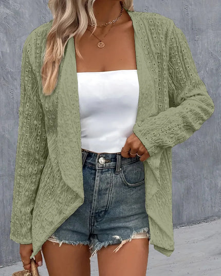 Eyelet Roll-Tab Sleeve Cardigan