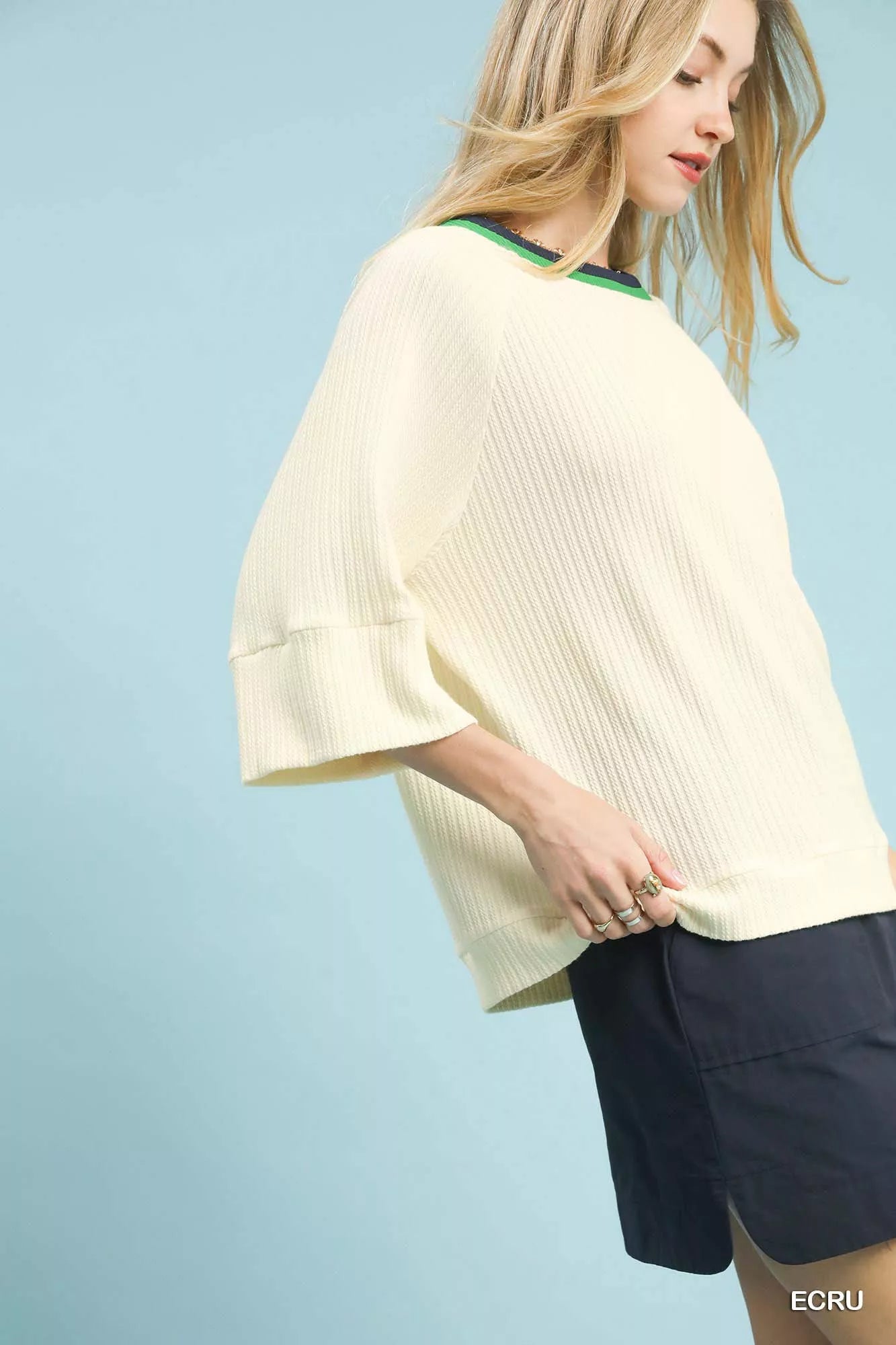 Umgee Ribbed Knit Top with Contrast Trim