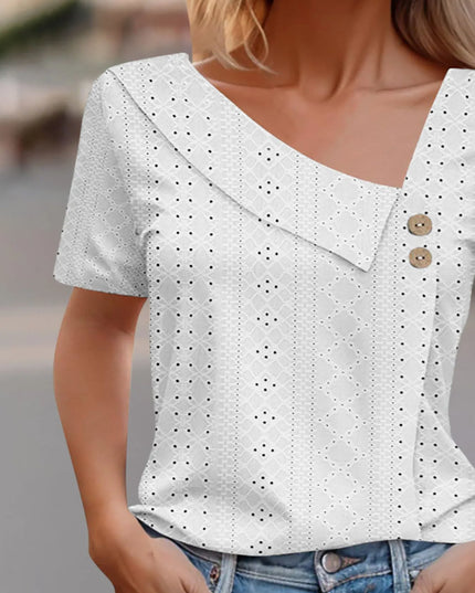 Eyelet Asymmetrical Short Sleeve T-Shirt