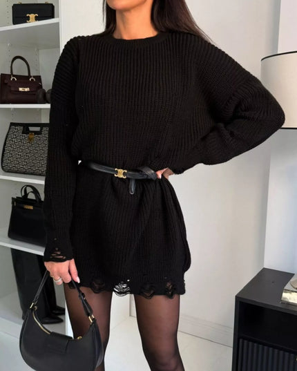 Distressed Round Neck Drop Shoulder Sweater Dress