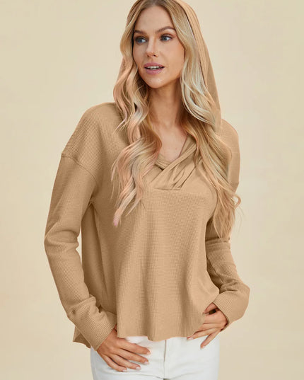Double Take Full Size High-Low Dropped Shoulder Long Sleeve Hoodie