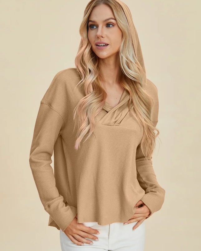 Double Take Full Size High-Low Dropped Shoulder Long Sleeve Hoodie