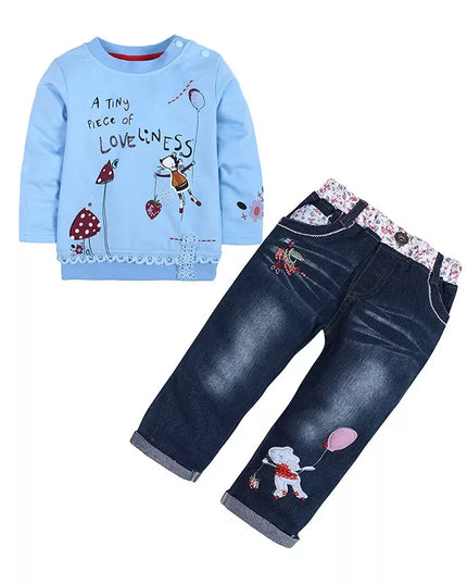 Children's Round Neck Top and Jeans Set