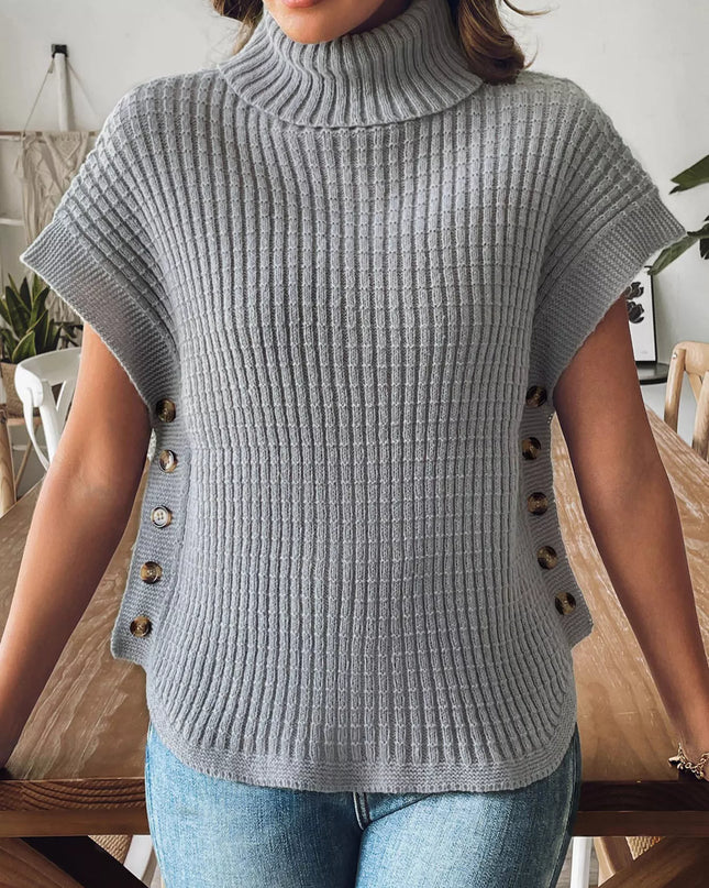Turtleneck Side Decor Button Sweater Vest