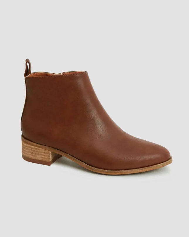 Beast Fashion PU Leather Block Heel Boots Brown