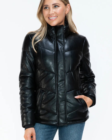 Snobbish Pocketed Zip Up Turtleneck Puffer Jacket