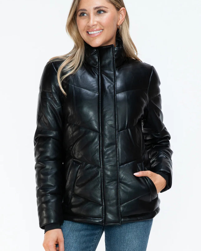 Snobbish Pocketed Zip Up Turtleneck Puffer Jacket