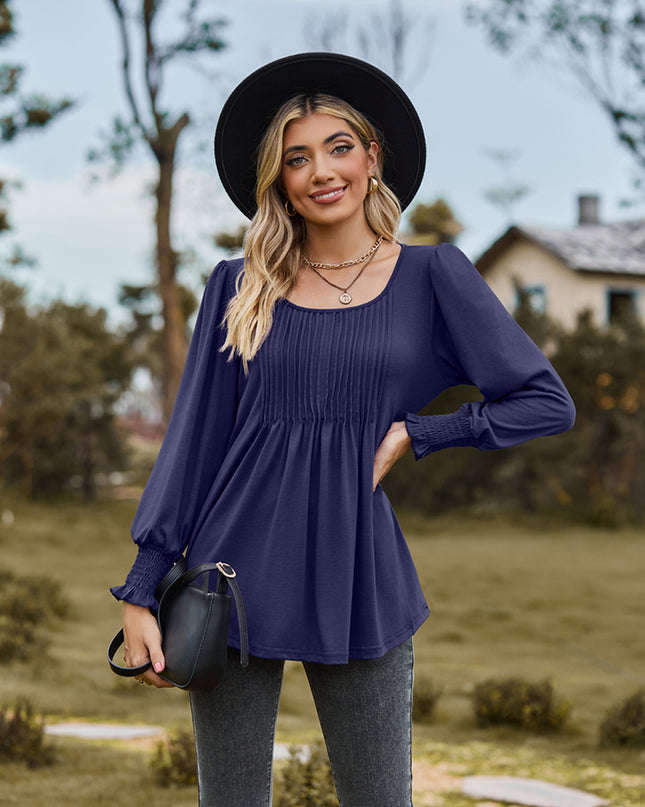 Puff Sleeve Pleated Blouse