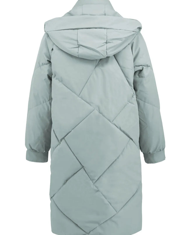 Long Sleeve Longline Hooded Winter Coat with Pockets