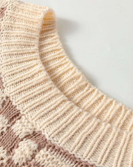 Stripe Checkerboard Drop Shoulder Balloon Sleeve Sweater