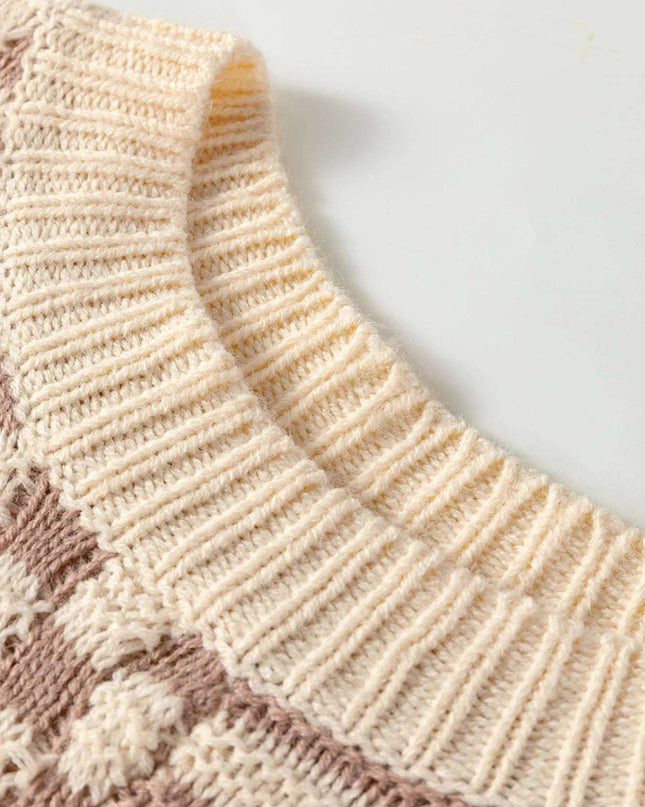 Stripe Checkerboard Drop Shoulder Balloon Sleeve Sweater