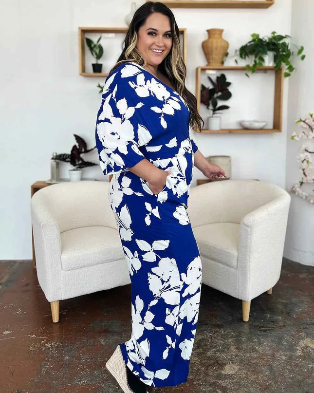 Double Take Full Size Printed Tie Back Wide Leg Jumpsuit