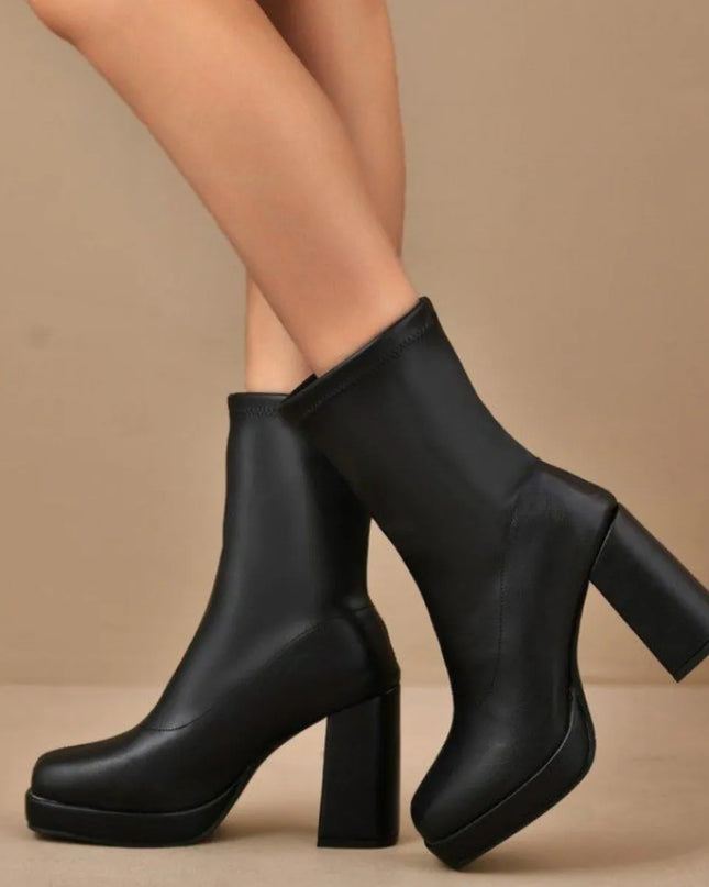 Round Toe Block Heels Boots