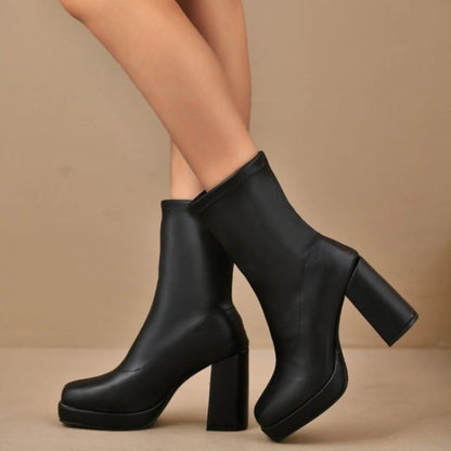 Round Toe Block Heels Boots