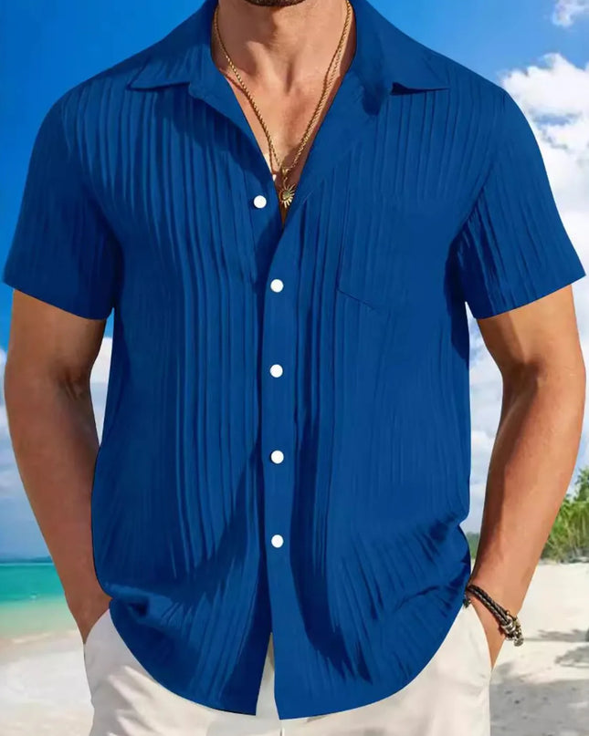 Men's Full Size Button Up Short Sleeve Shirt Plus Size Royal Blue