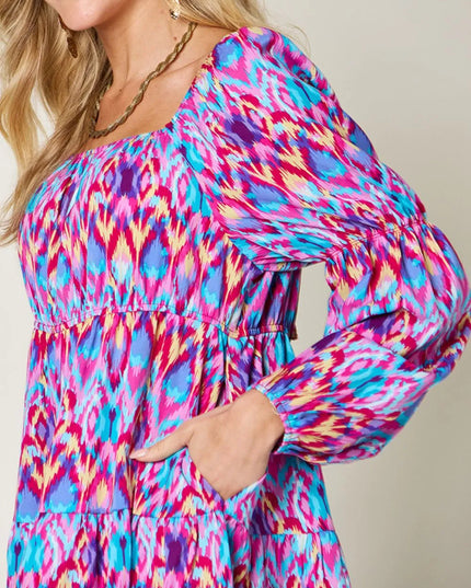 Double Take Full Size Printed Long Sleeve Dress