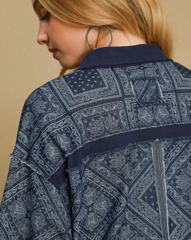 Umgee Paisley Print Denim Shirt Jacket