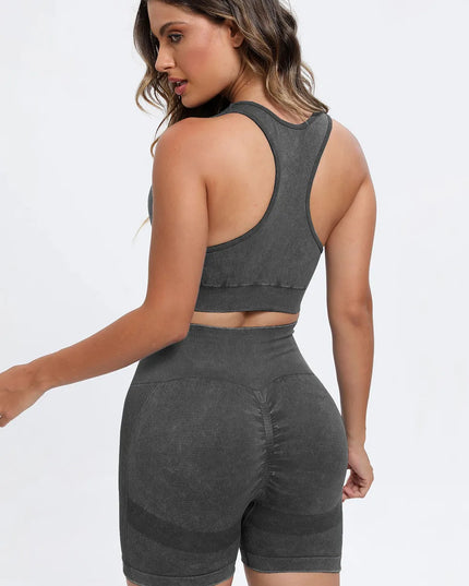 3 Piece Washed Square Neck Wide Strap Active Set 