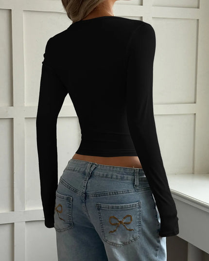Cut-Out Long Sleeve Crop T-Shirt