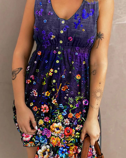 Double Take Scoop Neck Buttoned Sleeveless Magic Dress with Pockets