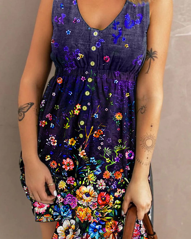 Double Take Scoop Neck Buttoned Sleeveless Magic Dress with Pockets