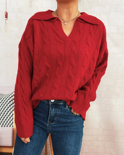 Cable Knit Johnny Collar Sweater