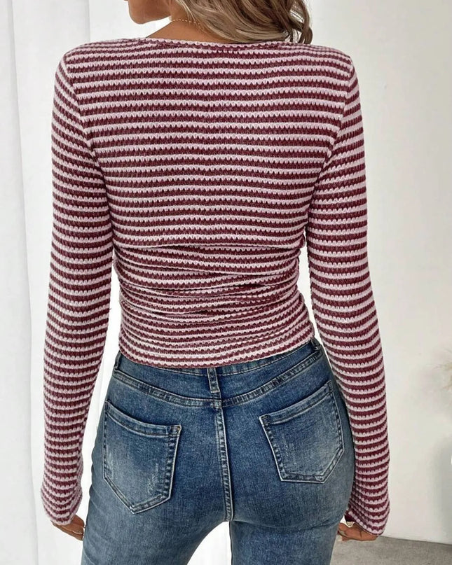 Striped Square Neck Long Sleeve T-Shirt