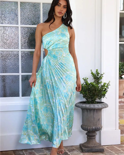 Full Size Single Shoulder Pleated Midi Dress Plus Size 