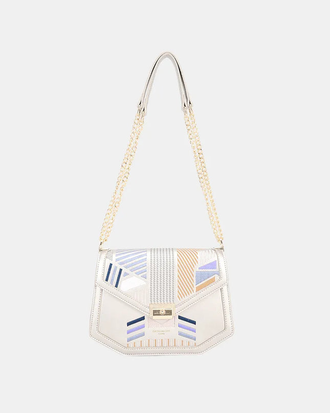 David Jones Geometric Print Crossbody Bag Silver One Size