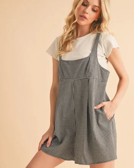 Aemi+Co Plaid Square Neck Romper