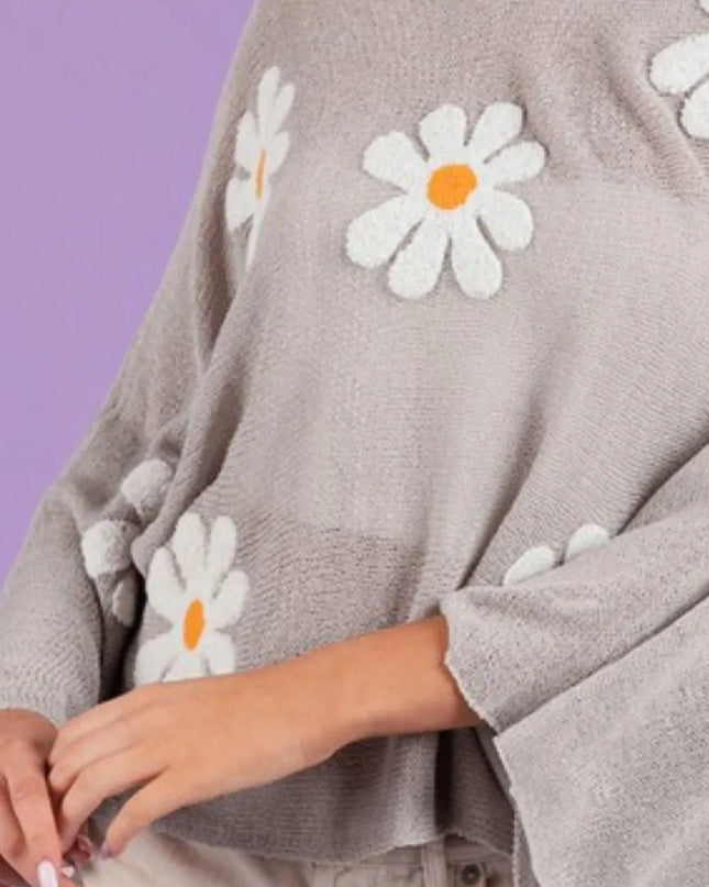 BiBi Flower Embroidery Loose Fit Knit Top