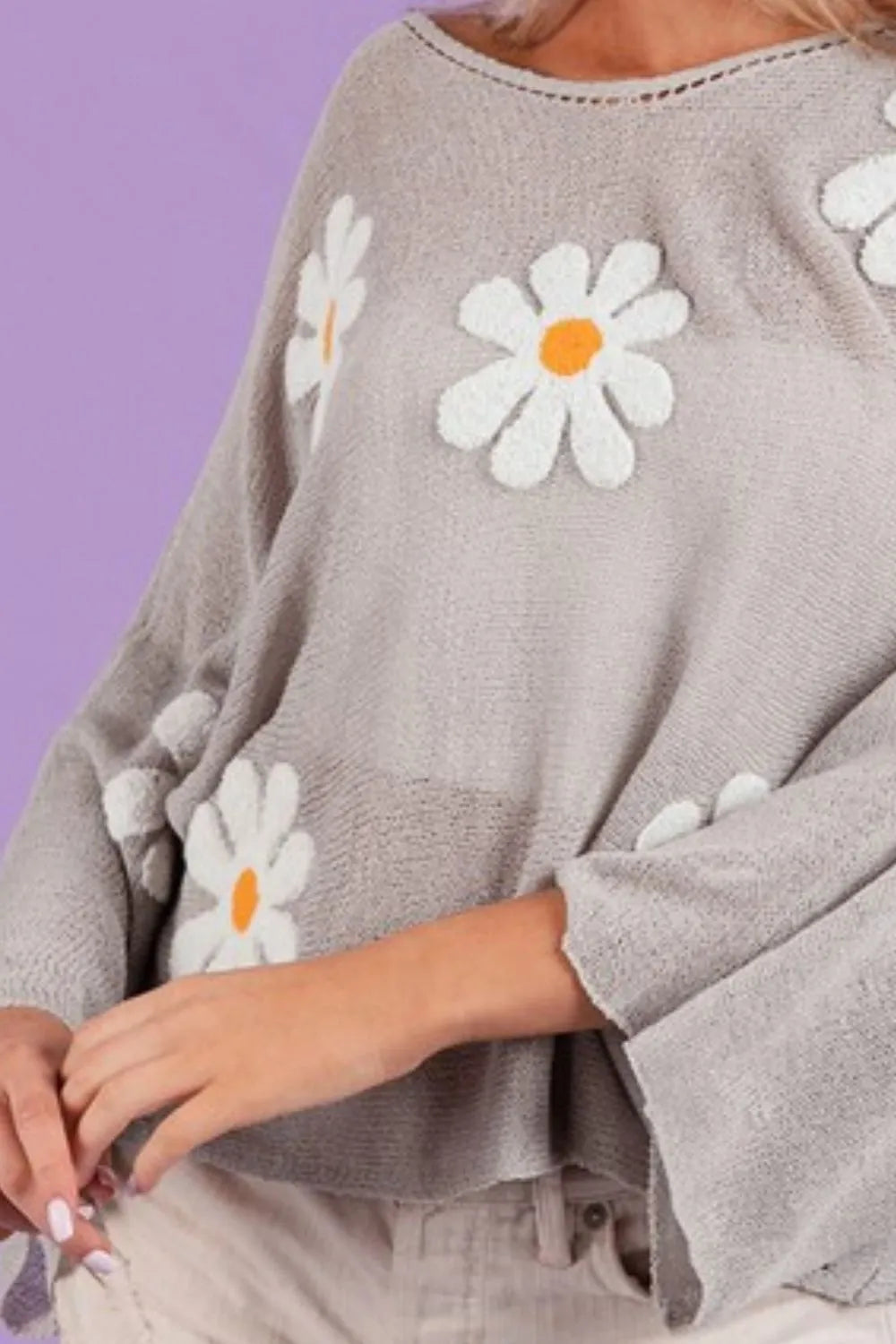 BiBi Flower Embroidery Loose Fit Knit Top