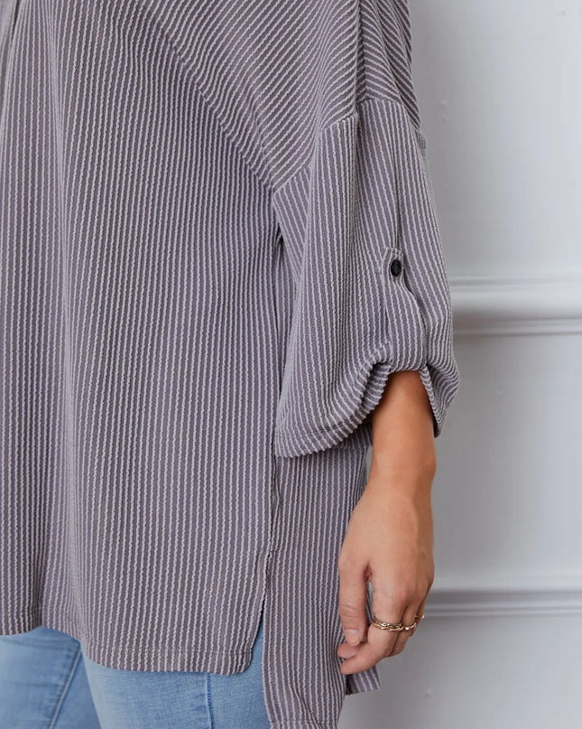Notched Roll-Tab Sleeve Blouse