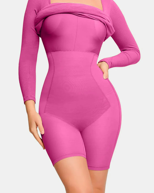 Basic Bae Full Size Built-In Shapewear Square Neck Long Sleeve Dress