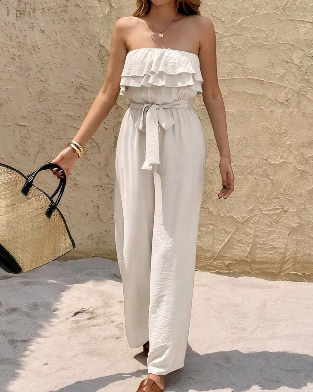 Off-Shoulder Ruffled Wide Leg Jumpsuit