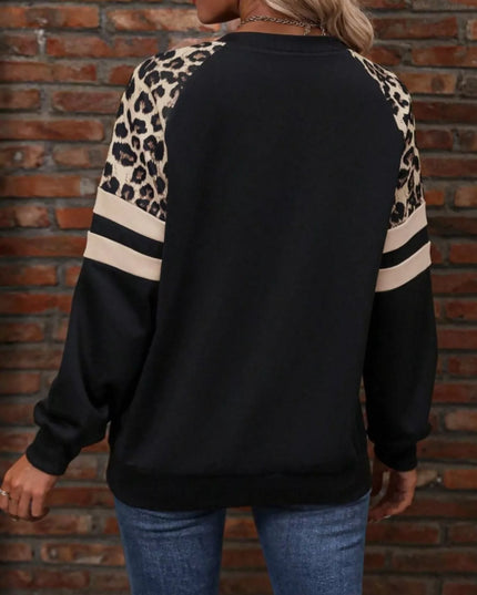 Leopard Round Neck Raglan Sleeve Sweatshirt