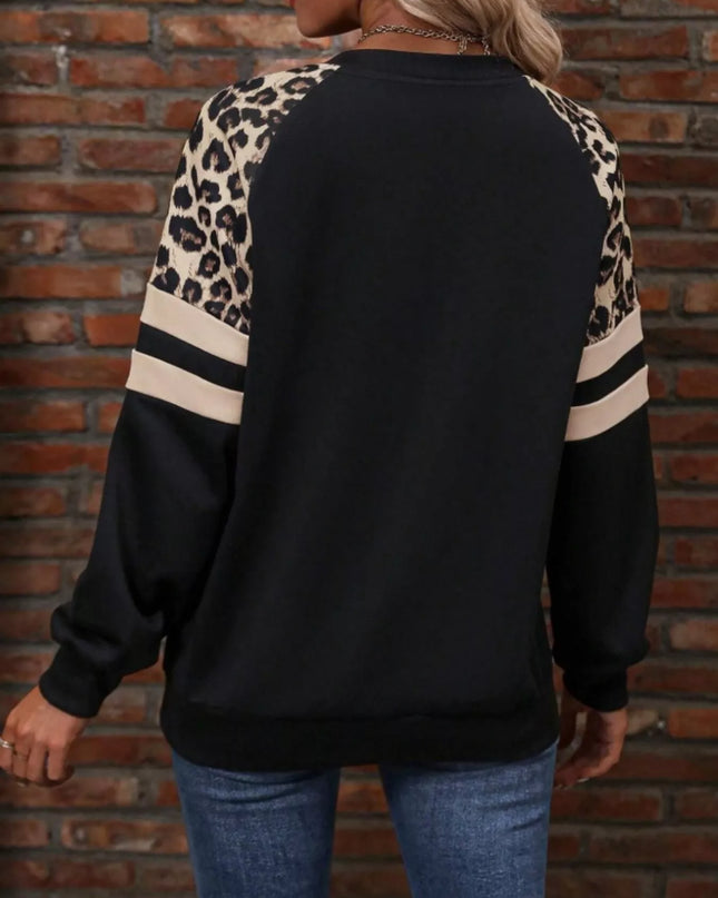Leopard Round Neck Raglan Sleeve Sweatshirt