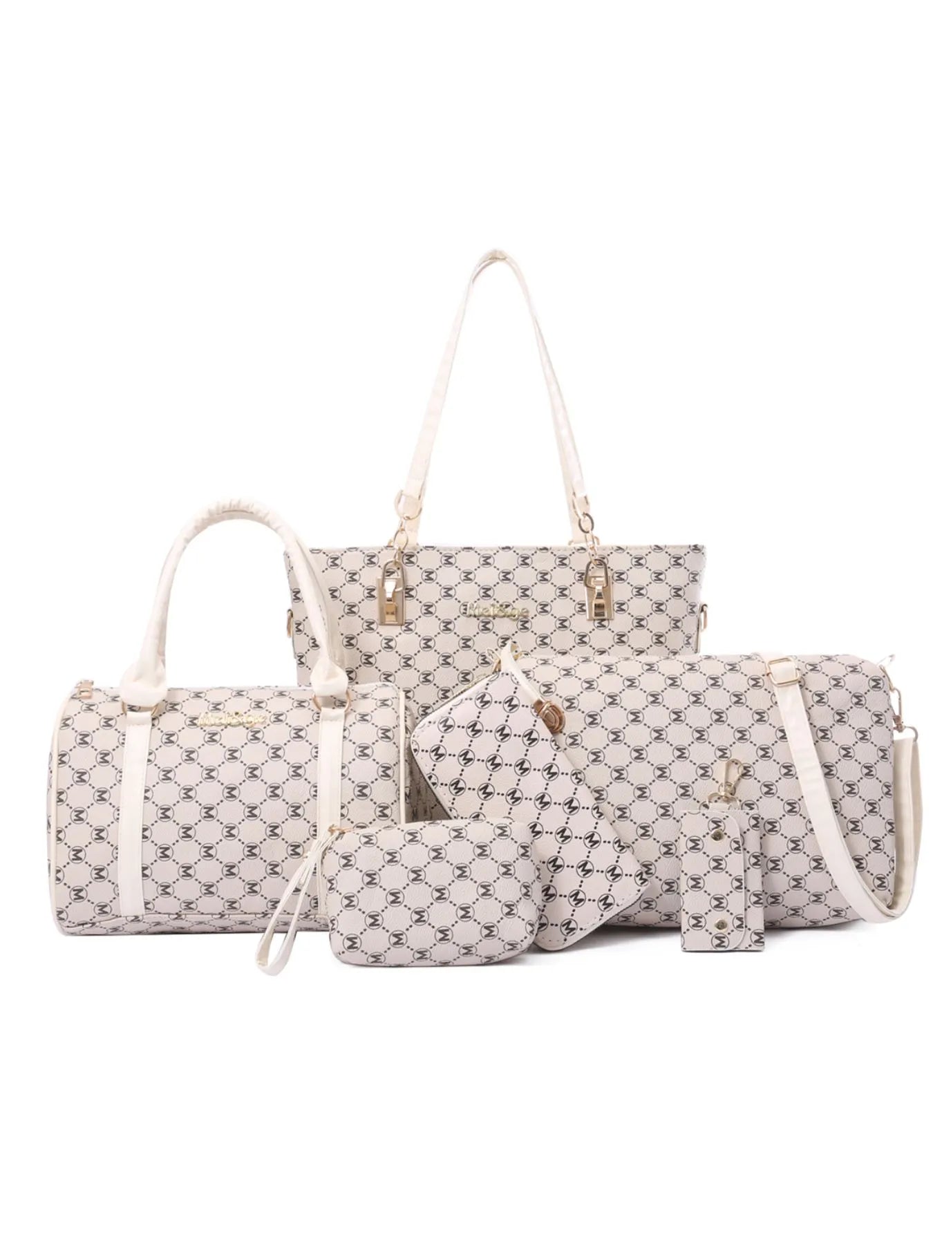 Diamond Pattern 6-Piece Bag Set Beige onesize