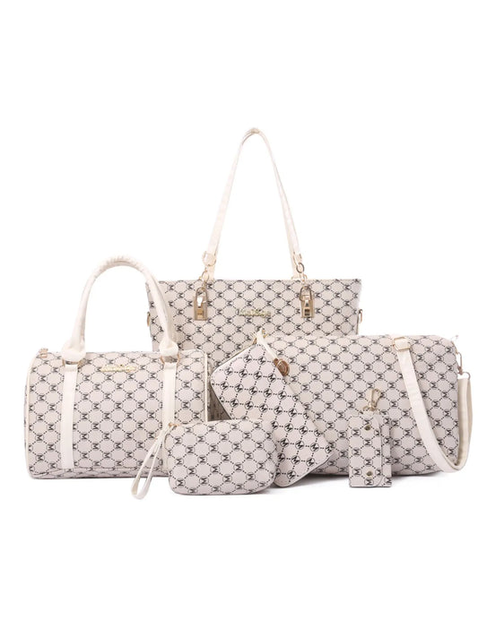 Diamond Pattern 6-Piece Bag Set Beige onesize