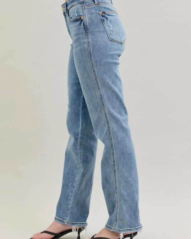 Judy Blue Frayed Hem Cell Phone Pocket Dad Jeans