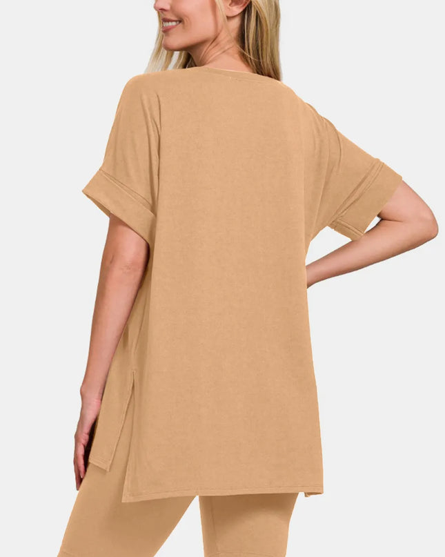 Zenana V-Neck Short Sleeve T-Shirt and Biker Shorts Set