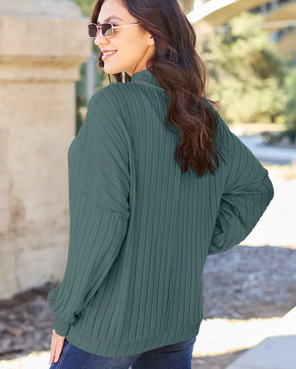 Basic Bae Full Size Ribbed Exposed Seam Mock Neck Knit Top