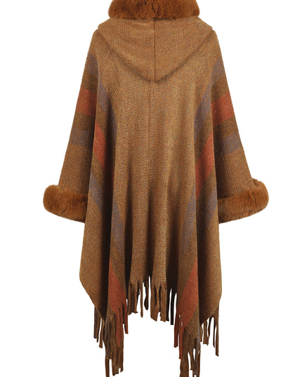 Color Block Fringe Detail Poncho