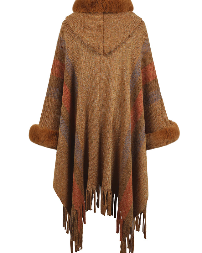 Color Block Fringe Detail Poncho