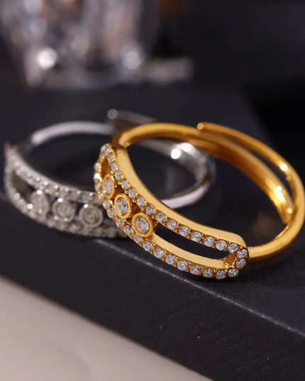 Moving Crystal Bar Necklace and Ring Jewelry Set 